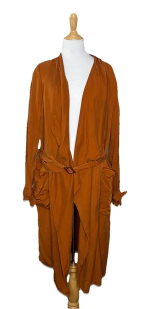 Zara Drawstring Belt Orange Trench Coat Size Medium Womens Pockets Long sleeve thumbnail 1