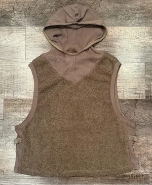 Free People Movement Brown Fuzzy Hooded Pullover Sleeveless Top Size Large Boho thumbnail 1