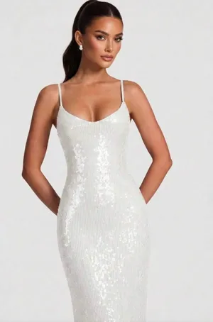 Backless Sequin Slip Bachelorette Dress White Size M thumbnail 1