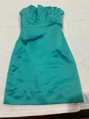 Phoebe Couture Strapless Teal Satin Sheath Dress thumbnail 1