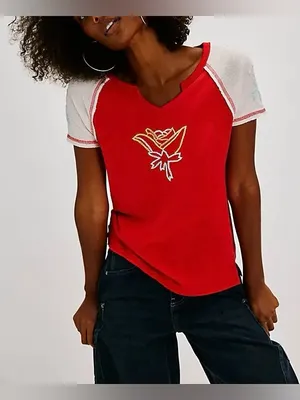 NWOT Free People Pep Rally Tee - Red Combo - Small thumbnail 5
