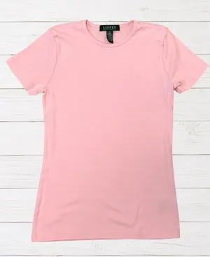 Lauren Ralph Lauren Pink Embroidered RL Logo Crewneck Tee Women's Small thumbnail 1
