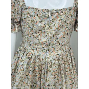 Women Floral Puff Sleeve Mini Dress Cottagecore Milkmaid Boho Corset Waist S thumbnail 5