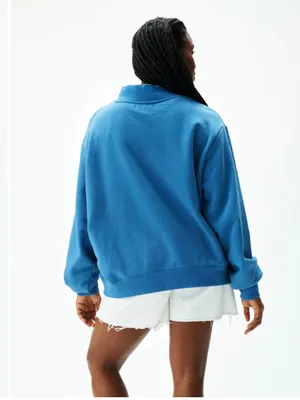 NEW Parke Heritage Varsity Mock neck Washed Indigo + Peel Sweatshirt Size S/M thumbnail 3