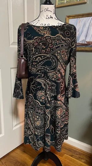 Autumn Marc New York Green Paisley Bell Sleeve Dress Size 8 thumbnail 1