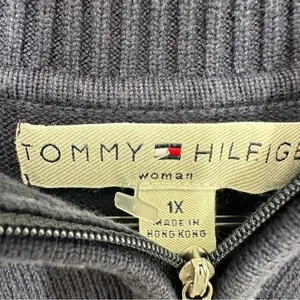 Tommy Hilfiger 1X‎ Navy Quarter Zip Cable Knit Coastal Preppy Nautical Casual thumbnail 2