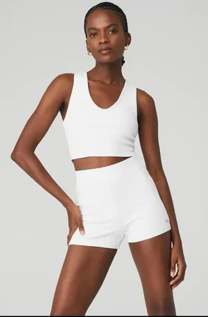 Alo GODDESS RIBBED CROPPED RACERBACK TANK White XS ( Sold Out) thumbnail 1