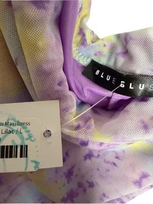 💜 Blue Blush NWT Lilac Watercolor Mesh Ruffle Maxi Dress Size Large 💜 thumbnail 5