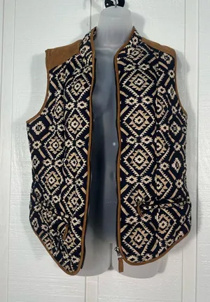 Entro Navy White Aztec Southwestern Quilted Full Zip Front Vest Sz Large EUC thumbnail 1