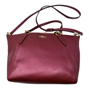 Coach Pebbled Leather Satchel Crossbody Bag Metallic Burgundy Gold Hardware thumbnail 4