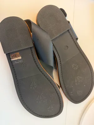 Black Leather Slide Sandals with Tan Footbed - Women thumbnail 4