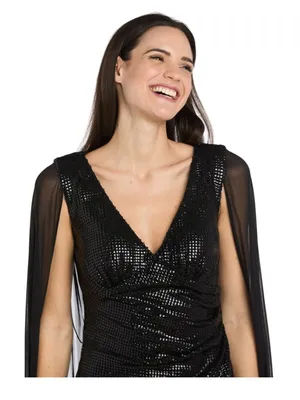 NWT V-Neck Floor-Length Sequin Formal Sheath Column R&M Richards 5259 Black thumbnail 7