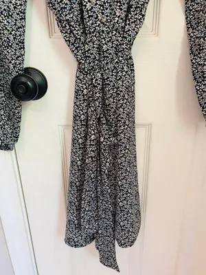 LOFT Ruffle Yolk Neck Tie Waist Long-Sleeve Floral Print Dress thumbnail 8