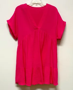 NWOT Emery Rose Vibrant Pink V-Neck 100% Cotton Gauze Dress Size L thumbnail 1