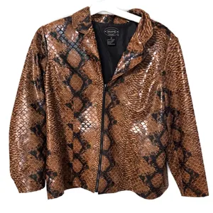 Selene Sport Snake Print Faux Leather Jacket Women’s 2X Y2K Brown Zip Up Coat thumbnail 1