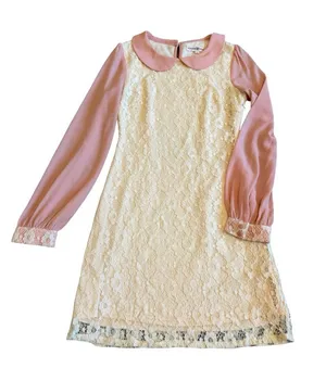 Altar'd State Cream Lace Shift Mini Dress Mauve Trim Collar Size Small Women's thumbnail 1