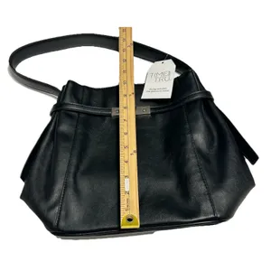 Time & Tru Dalton Shoulder Bag Black Faux Leather Purse Silver Belt Hardware NWT thumbnail 6