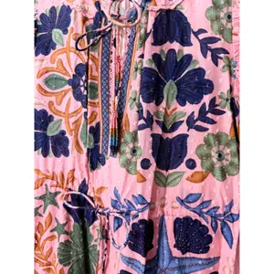Farm Rio Mini Dress Pink Embroidered Sea Creatures Puff Sleeve thumbnail 5