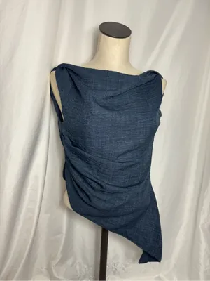 Women's Navy Blue Asymmetric Draped blouse with palazzo pant -2 piece set NWOT thumbnail 5