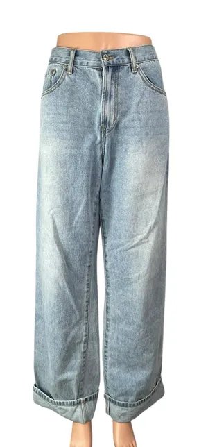 White Fox Women's Blue Light Wash Wide Leg Baggy Loose Fit Denim Jeans Size M thumbnail 1