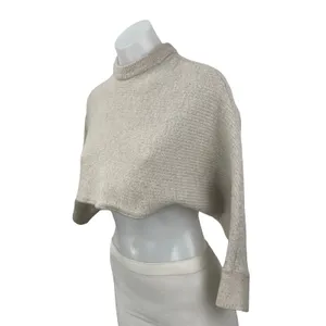 Aritzia Wilfred Free Lola 100% Wool Women's Gray Long Sleeve Crop Sweater Top M thumbnail 3