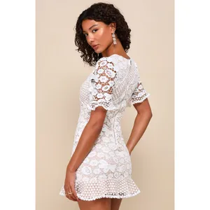 Lulus My Dearest White Lace Short Sleeve Mini Dress Medium White Bridal Cocktail thumbnail 12