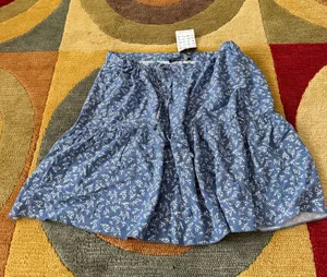 NWT Brandy Melville Blue White Floral Print Drawstring Low Rise Mini Skirt OS thumbnail 1