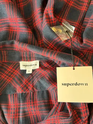 Superdown x Revolve - NWT Audriana Oversized Flannel Top Red Navy Plaid Sz S thumbnail 7