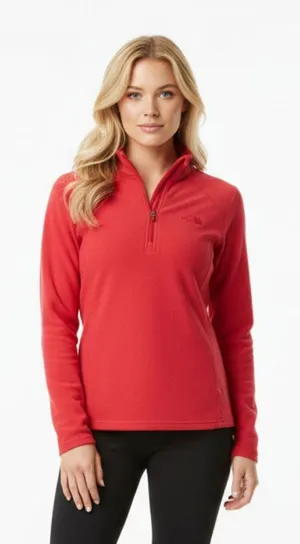 North Face Women's Pink Long Sleeve Quarter Zip Neck Fleece Athletic Top M thumbnail 1