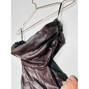 ALC Frank Brown Faux Leather Sleeveless Strapless Ruched Side Cutout Andie Dress 8 thumbnail 8