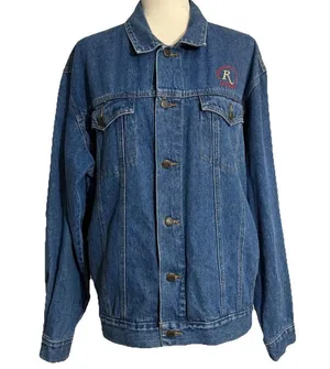 Vintage 90s Riviera Blue Denim jean Jacket with embroidery thumbnail 1