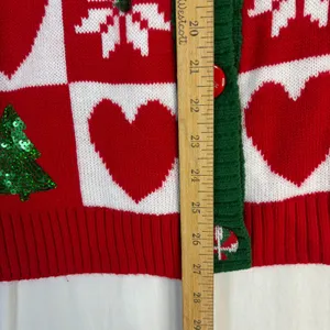 Ugly Christmas Holiday Sweater Button‎ Up Cardigan Red Sequin Trees Sz S (4-6) thumbnail 7
