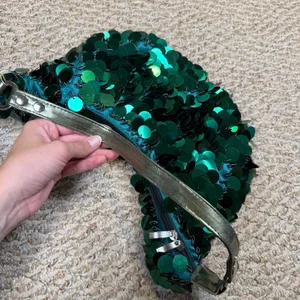 Emerald Green Large Disc Sequin Hobo Bag Metallic Gold Strap Mermaidcore Party thumbnail 6