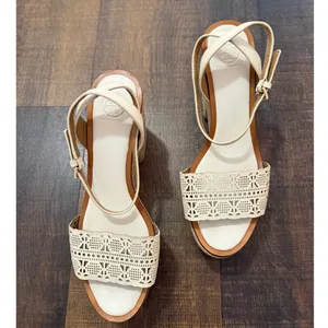 Tory Burch Espadrille Block Heel Sandals Ivory Leather Ankle Strap Size 9.5 thumbnail 7