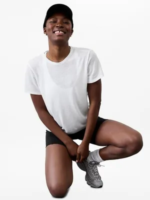 Athleta S Getaway Blended Linen Tee Bright White Small Regular thumbnail 4