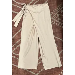 Celmia Wrap Front Wide Leg Pants Beige Breathable Cotton Large thumbnail 2
