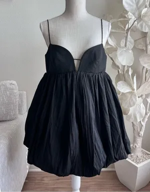 Acler Palermo Black Bubble Hem Spaghetti Straps Mini Dress thumbnail 2