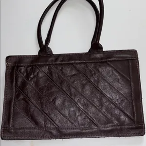 Source Unknown BROWN LEATHER VINTAGE HAND BAG DESIGN ON ONE SIDE ZIP MIDDLE POCKET INSIDE thumbnail 1