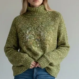 Adora Confetti Knit Turtleneck Sweater Womens Small‎ Green CES#2380G Fuzzy Boho thumbnail 1