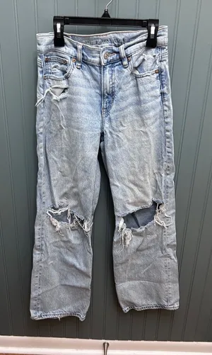American Eagle Stovepipe High Rise Distressed Straight Leg Jeans Light Wash 00S thumbnail 1