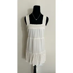American Eagle Ivory Babydoll Dress with Smocked Bodice Size XS Lined boho style thumbnail 4