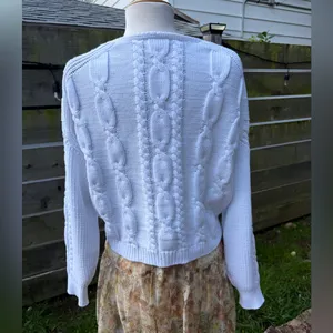 J. Crew Cable Knit White Sweater Chunky Cropped Preppy Academia‎ Y2K Fisherman thumbnail 2