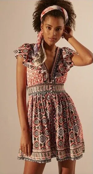 Anthropologie Beaded & Embroidered Flutter‎ Sleeve Mini Dress Size 2 thumbnail 1