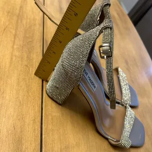 Steve Madden Franky Spark Silver Bedazzled Crystal Open Toe Strap Heels Size 9.5 thumbnail 5