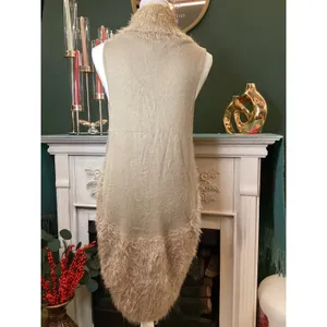 Sonny Taylor Fuzzy Knit Long‎ Vest Women Sz L Beige Open Front Shaggy Cardigan thumbnail 3