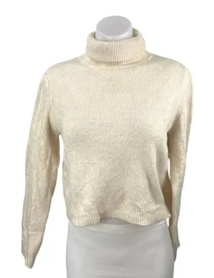 MNG Mango Women's Cream Turtleneck Long Sleeve Knit Crop Sweater Top Size M thumbnail 1