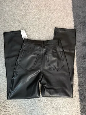 Abercrombie 90s High-Rise Straight Black Leather Pants thumbnail 5