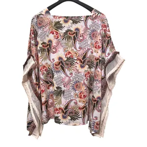 Chico’s Multicolored Floral Paisley Poncho w/Crochet & Mesh Trim Sz S/M $99 thumbnail 3
