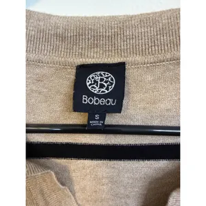 Bobeau Polo Sweater Women S Tan Black Excellent Striped V-Neck Knit Top thumbnail 2