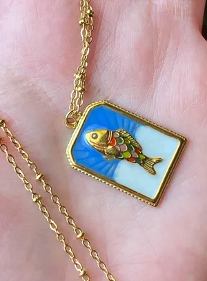Handmade gold tone stainless steel & enamel fish necklace 🐟🌀 thumbnail 6